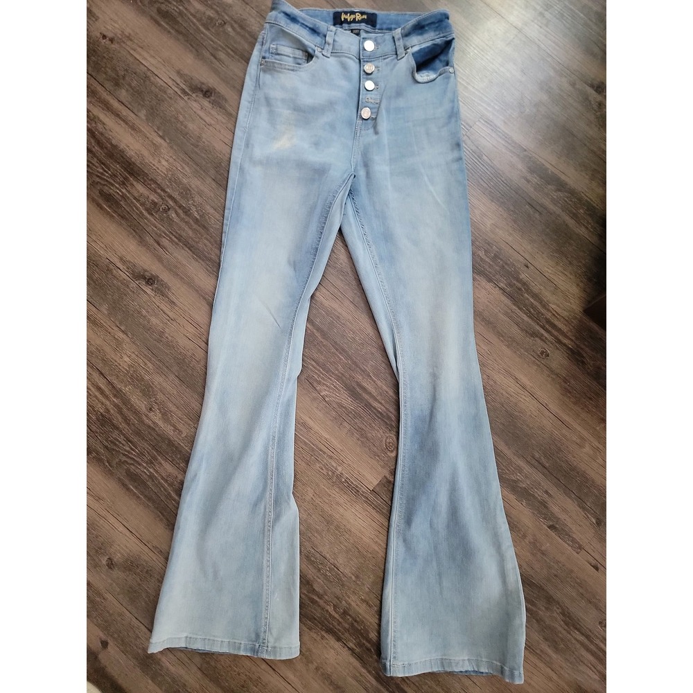 Indigo Rein Light Wash High Rise Button Fly Flare Jeans Size 7/27